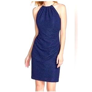 Eliza J Shimmering Navy Dress with gold embellishment